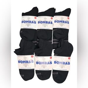 6 PACK BOMBAS MIXED ANKLE & CREW SOCKS SIZE MEDIUM UNISEX BLACK CLASSIC